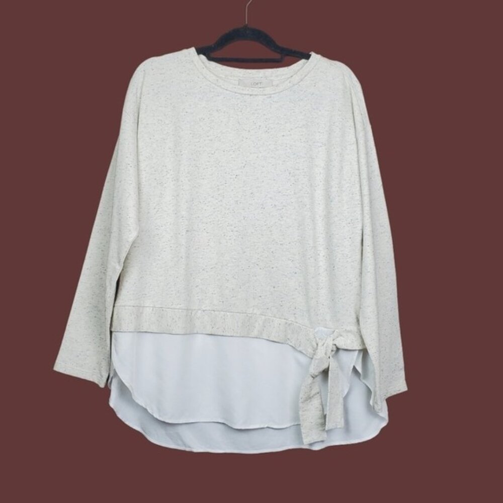 Loft Womens Ivory Speckled Layered Tie Knot Front Sweatshirt Top Size L NWT